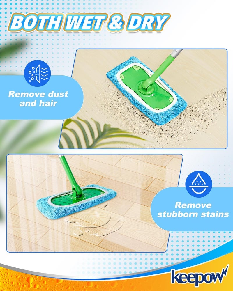 KEEPOW Reusable Dry Sweeping Cloths Microfiber Wet Pads Refill Compatible with Swiffer Sweeper Mop, Machine Washable Sweeping Mop Pads for Use on All Floors - Stone, Hardwood, Laminate & Tile (6 Blue) - Image 4